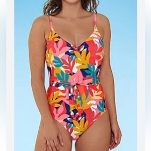 Mynah Size Large Tropical Leaf One Piece Swimsuit